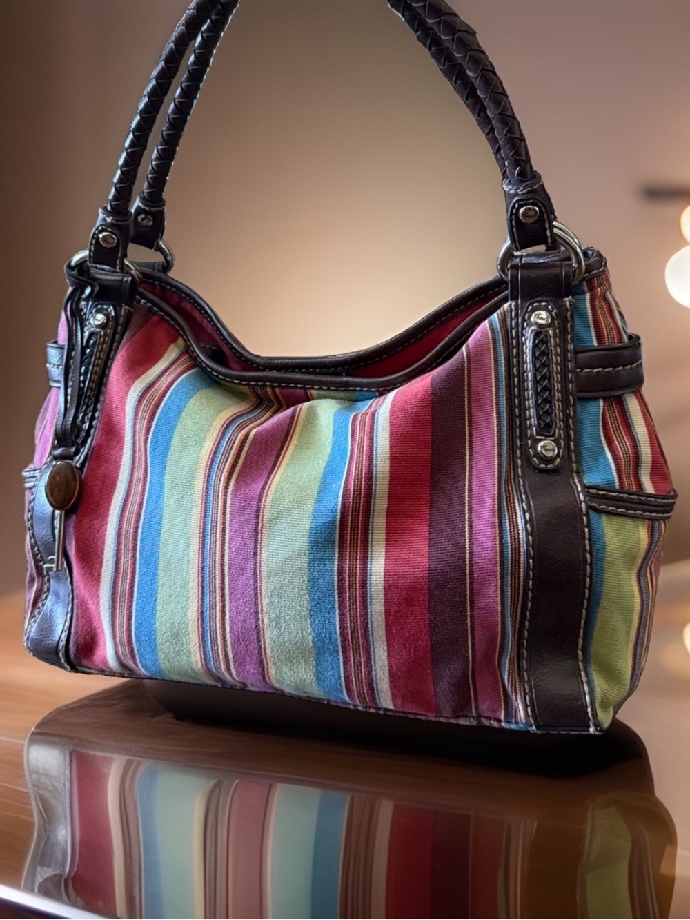Vintage Fossil Rainbow Stripe Shoulder Bag 🌈